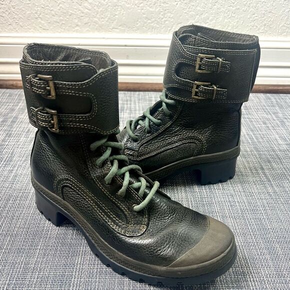 Palladium Green Leather Lace Up Combat Boots - Picture 1 of 17